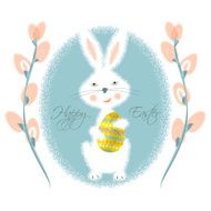 Happy Easter card Bunny holding easter egg