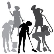 Vector silhouette of a cleaning lady N2
