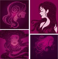 Vector set of girls with beautiful hair N2