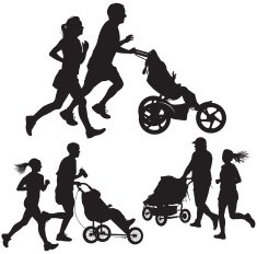 Couples Jogging or Exercising with Baby Stroller