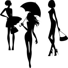 black and white silhouette of fashion girls N2