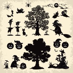 Halloween objects and subjects set silhouette