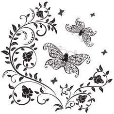 Roses and butterflies silhouette