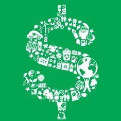 eco green icons in dollar symbol montage
