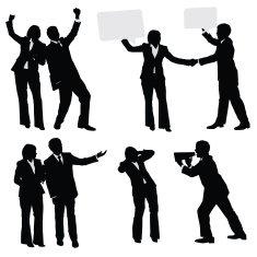Businessman and businesswoman different situations