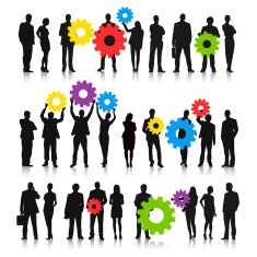 Business team with gear bubble