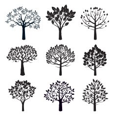 Set of black vector plants and trees