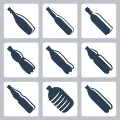 Vector isolated plastic and glass bottles icons set