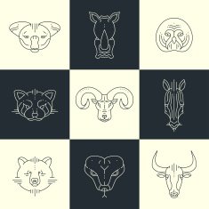 Set of animals linear flat icons labels illustrations for your
