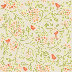 Seamless pattern with small birds and berries N2