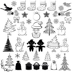 Christmas cartoon set black silhouettes