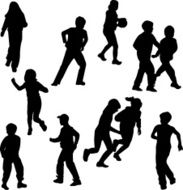 Group of children on the move silhouettes N2
