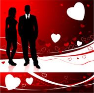 Sexy young couple on red Valentine&#039;s Day background