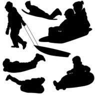 Silhouettes of Kids Sledding N2