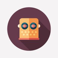 Colorful robot flat round icon with long shadows Set 23 N2