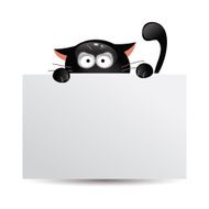 Funny black cat hunts Vector illustration