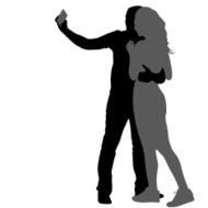 Silhouettes man and woman taking selfie with smartphone N2