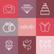 Vector wedding and engagement line logos icons