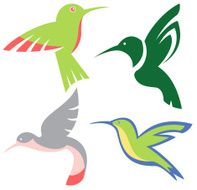 Stylized hummingbirds vector set