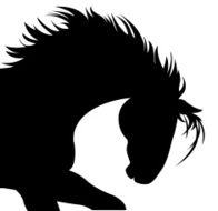 Stallion Horse Silhouette Head Bowed Down Mane Flowing On white