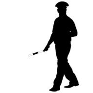 Black silhouettes of Police officer with a rod