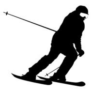 Mountain skier speeding down slope