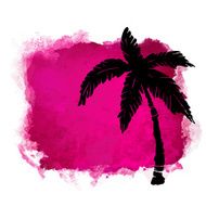 Watercolor paint stain and coconut palm tree