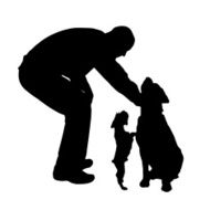 Vector silhouette of a man with dog N4