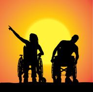 Vector silhouettes of people in a wheelchair N37
