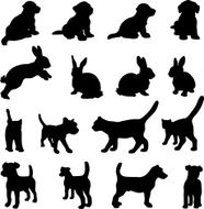 Dog cat and rabbit silhouette set