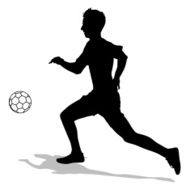 silhouettes of soccer players with the ball
