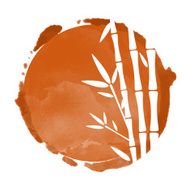Watercolor coffee circle paint stain bamboo trees silhouettes