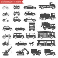 Cars and Vehicles Silhouette Icons Transport Symbols Isolated Set Vector N2