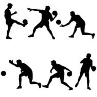 Set silhouettes of soccer players with the ball