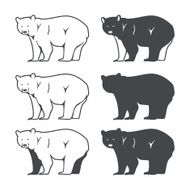 Set of Six Bear Silhouette Vector