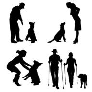 Vector silhouette of people with dog N50