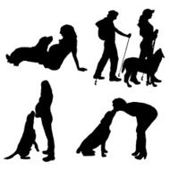 Vector silhouette of people with dog N51