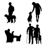 Vector silhouette of people with dog N52
