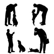 Vector silhouette of people with dog N53