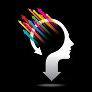 Thoughts and options head with arrows