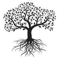 Black vector tree with roots and leafs