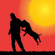 Vector silhouette of man with a dog