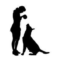Vector silhouette of a woman and dog
