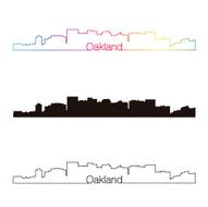 Oakland skyline linear style with rainbow