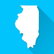 Illinois Map on Blue Background Long Shadow Flat Design