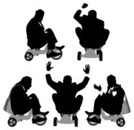 Silhouettes of businessmen riding a tricycle