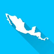 Central America Map on Blue Background Long Shadow Flat Design