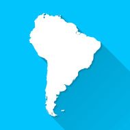 South America Map on Blue Background Long Shadow Flat Design