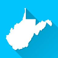 West Virginia Map on Blue Background Long Shadow Flat Design