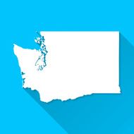 Washington Map on Blue Background Long Shadow Flat Design